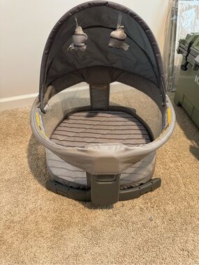 Gray Baby Bassinet with Canopy and Toys - Kids Accessories